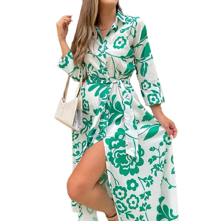 Damen Maxikleid mit floralem Muster und hohem Schlitz Drune
