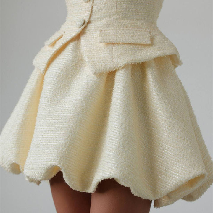 Damen Figurbetontes Tweed-Minikleid mit Schößchen und Knopfleiste Drune