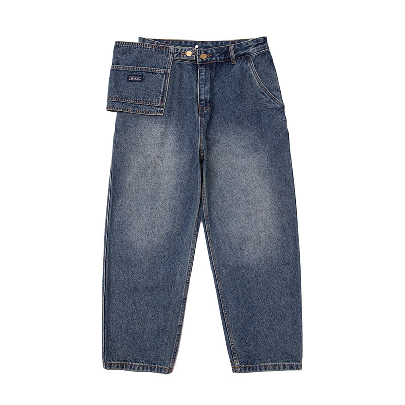 Herren Baggy-Jeans mit hoher Taille und abnehmbarer Utility-Taschenklappe Drune