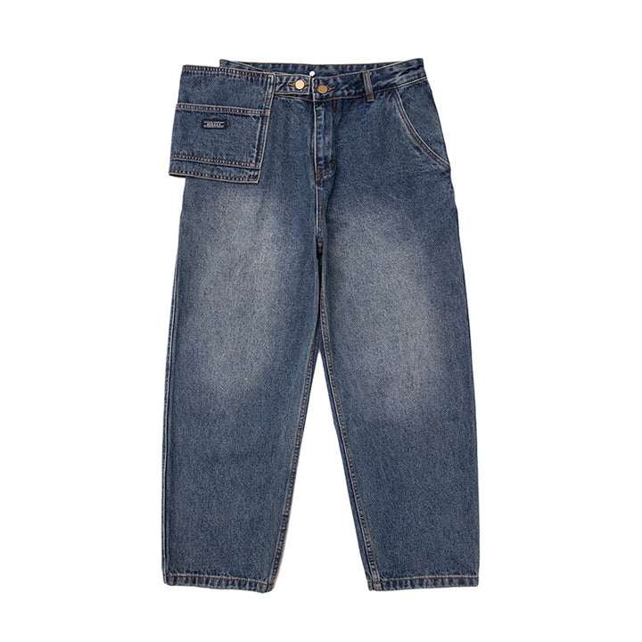 Herren Baggy-Jeans mit hoher Taille und abnehmbarer Utility-Taschenklappe Drune