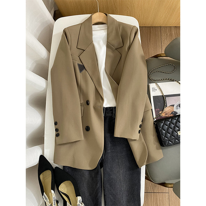 Damen Modischer Doppelreiher Blazer mit Taillengürtel Drune