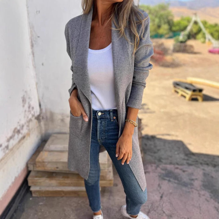 Damen elegante Longjacke mit offenem Schnitt Drune