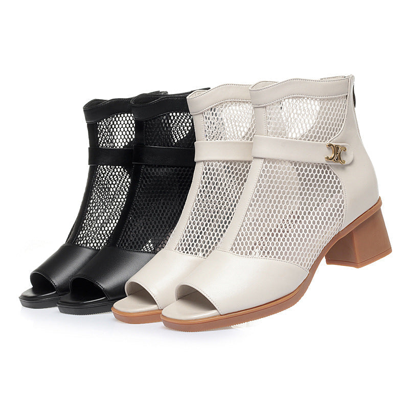 Damen Modische Ankle Boots mit luftiger Netzstruktur und eleganter Schnalle Drune