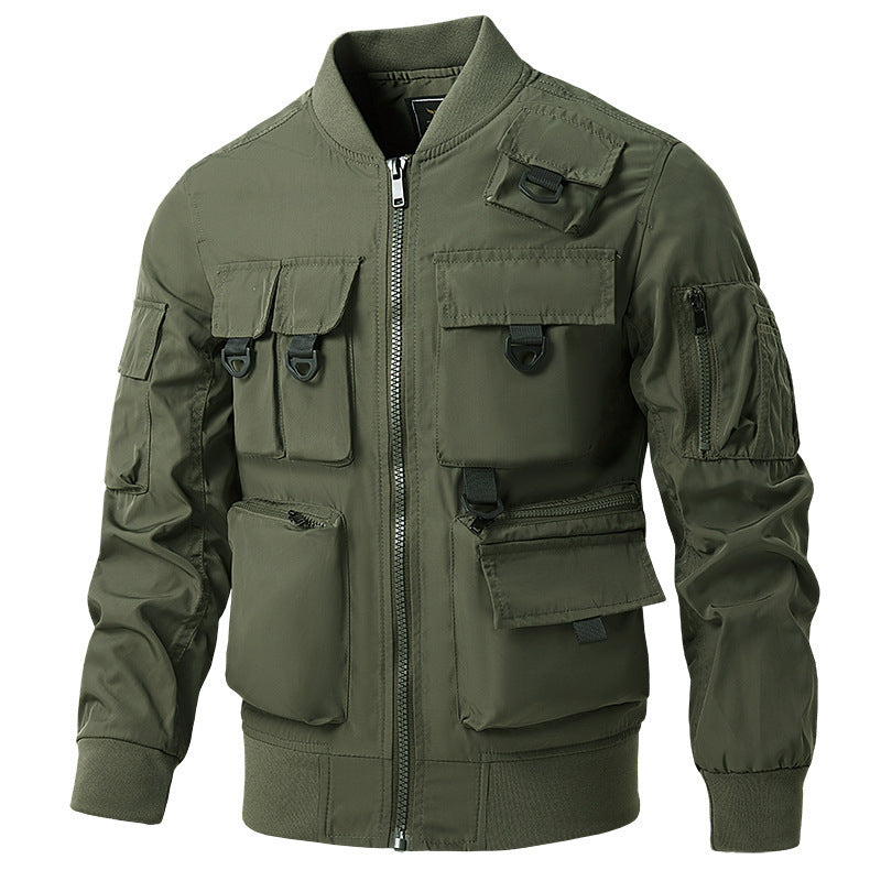 Herren nan leichte Multitaschen-Bomberjacke im Pilotstil mit taktischen Schnallen, wasserabweisendem Nylon und elastischem Bund Drune