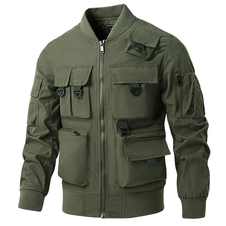 Herren nan leichte Multitaschen-Bomberjacke im Pilotstil mit taktischen Schnallen, wasserabweisendem Nylon und elastischem Bund Drune