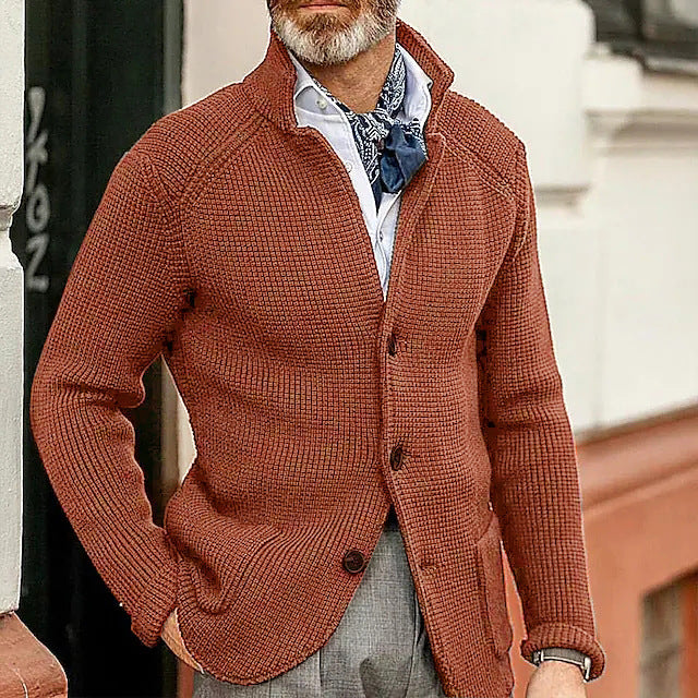 Herren Waffelstruktur-Cardigan-Blazer mit Stehkragen und aufgesetzten Taschen Drune