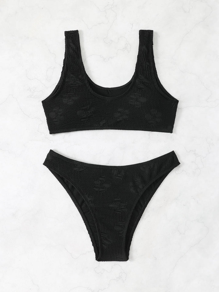 Damen Bikini-Set mit strukturiertem Oberteil und hoch geschnittenem Slip Drune