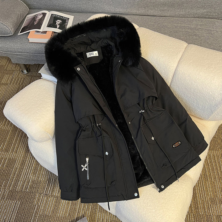 Damen nan wattierter Parka mit abnehmbarer Kunstfellkapuze, Teddyfutter und taillierbarem Kordelzug Drune