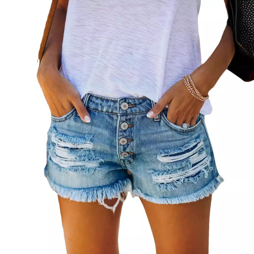 Damen Denim-Shorts mit fransigem Saum und lässigem Destroyed-Look Drune