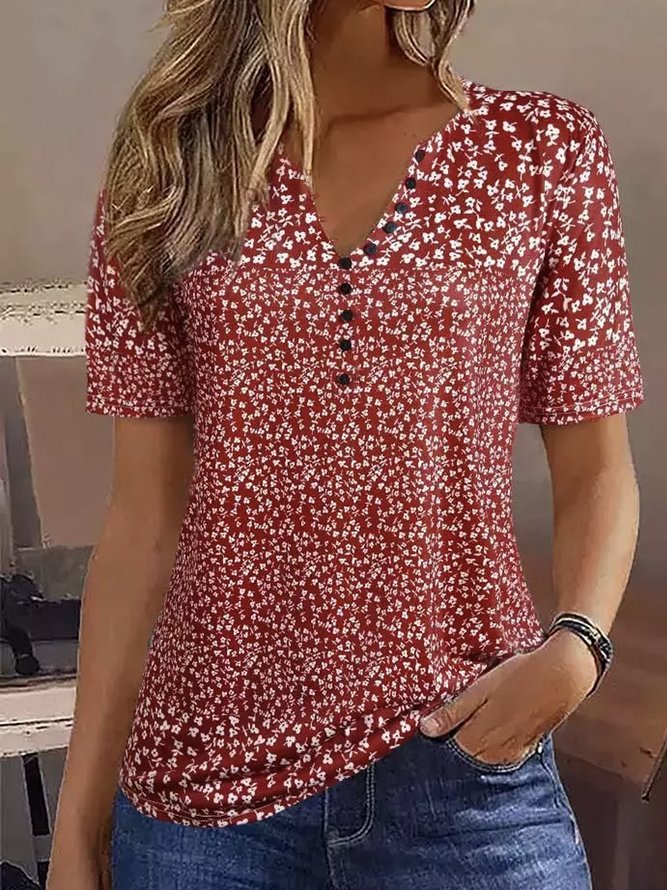 Damen Kurzarmbluse mit floralem Muster Drune