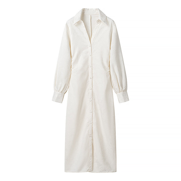 Damen Langarm Hemdblusenkleid mit elegantem Kragen und dekorativer Knopfleiste Drune