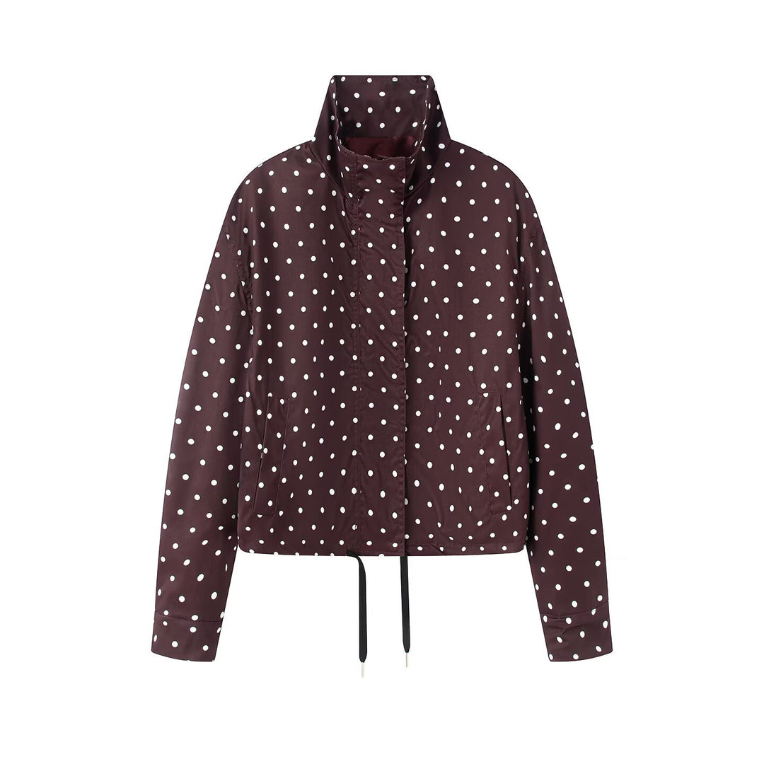 Damen Kurze gepunktete Regenjacke mit Stehkragen und Kordelzug Drune