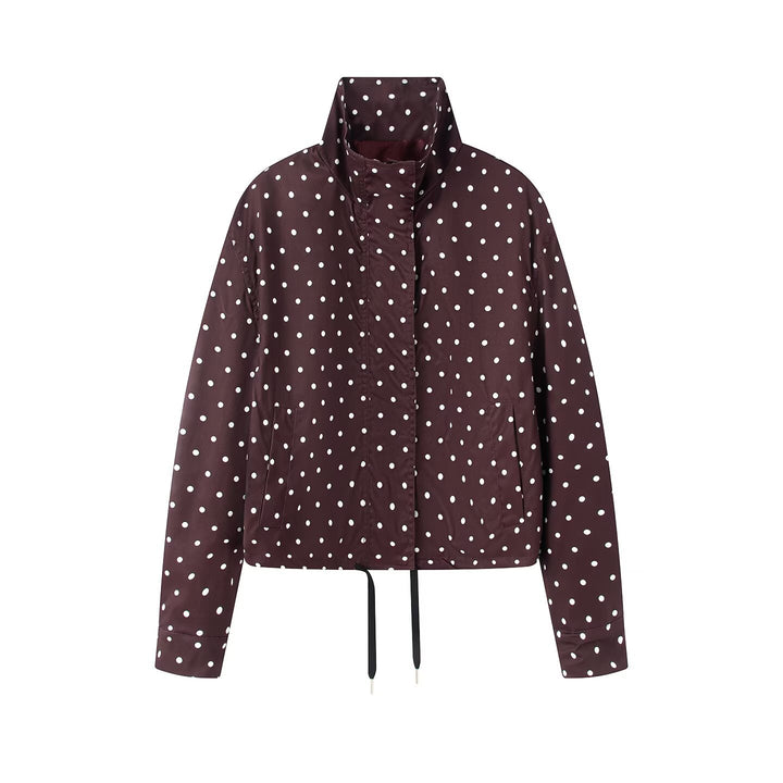 Damen Kurze gepunktete Regenjacke mit Stehkragen und Kordelzug Drune