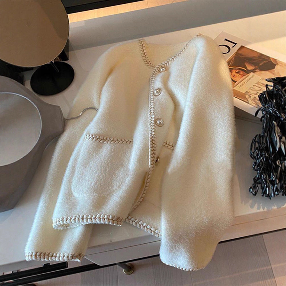 Damen Elegante Strickjacke mit Perlenverzierungen Drune