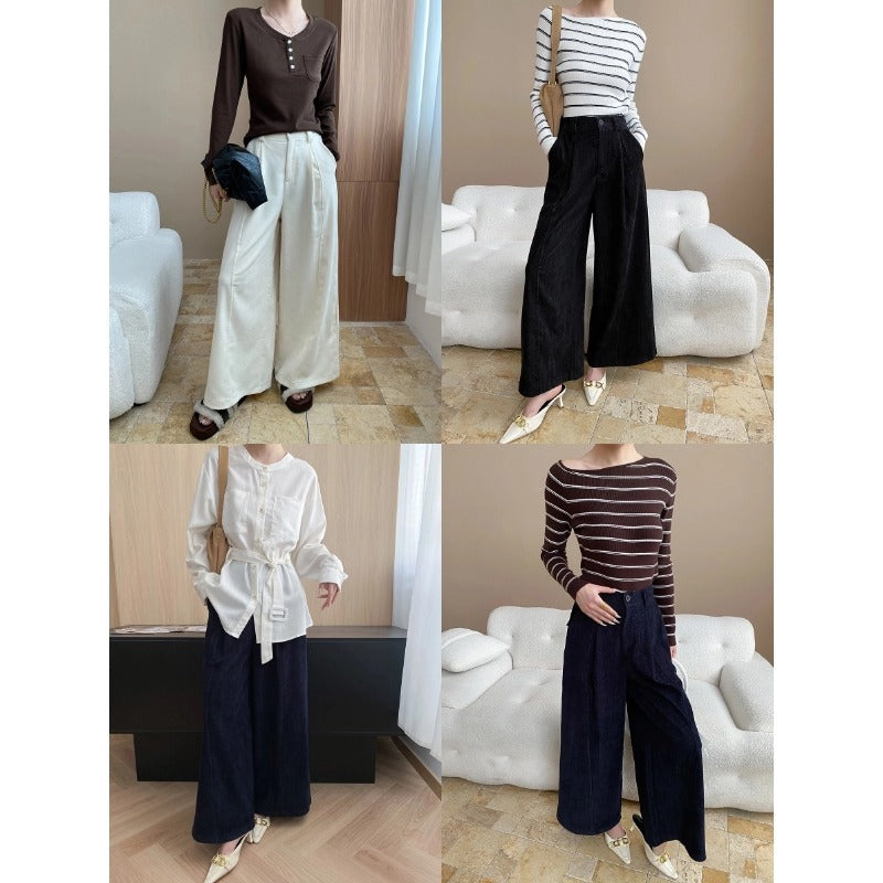 Damen elegante weit geschnittene Hose mit hoch tailliertem Bund und praktischen Taschen Drune