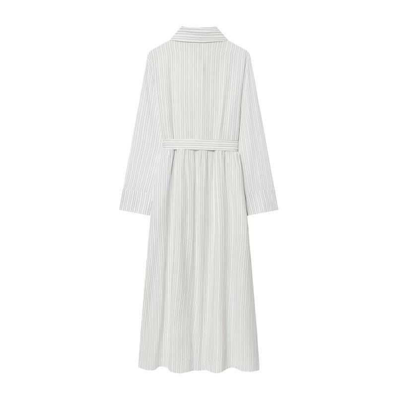 Damen Langes Hemdblusenkleid mit Taillengürtel und durchgehender Knopfleiste Drune