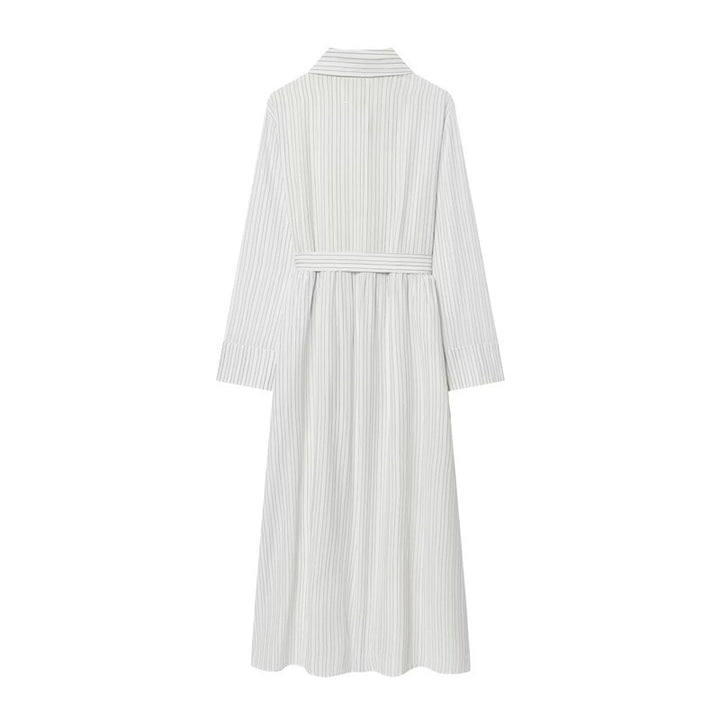 Damen Langes Hemdblusenkleid mit Taillengürtel und durchgehender Knopfleiste Drune