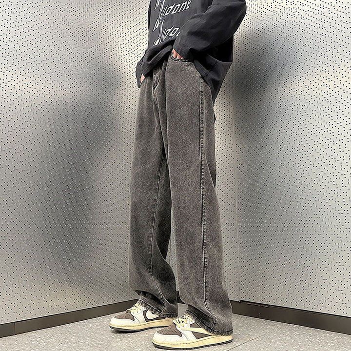 Herren Weite Vintage-Denim-Hose im Baggy‑Straßenstyle mit vorderer Bügelfalte Drune