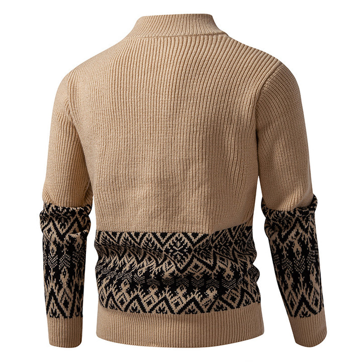 Herren Hochwertige Norweger-Zip-Strickjacke mit Zopfmuster und Stehkragen Drune