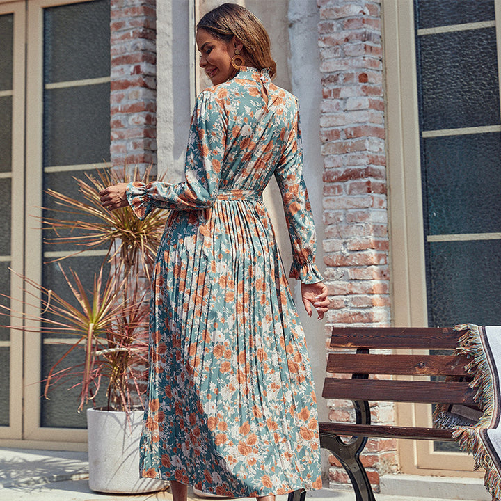 Damen Midi-Kleid mit floralem Design und Bindedetails Drune