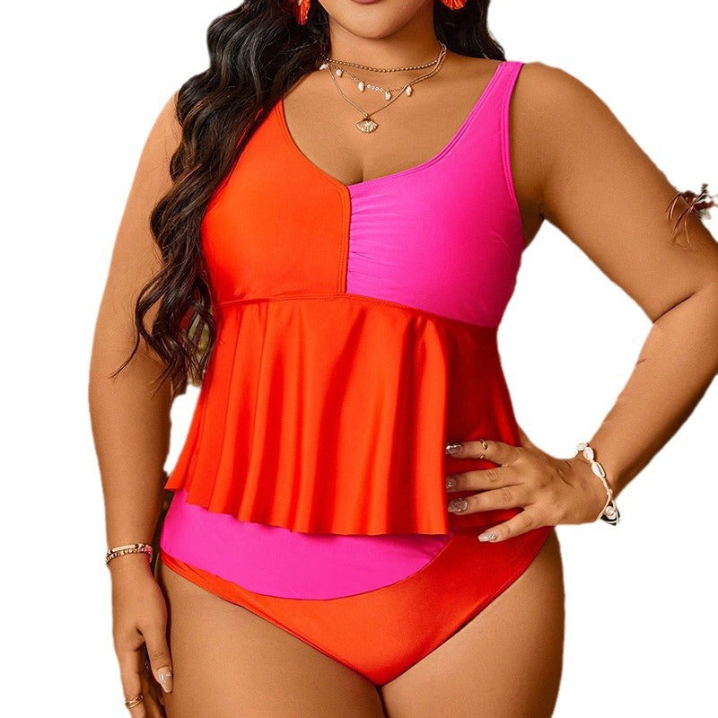 Damen tankini mit fließendem Volant und modischem Kontrast Drune