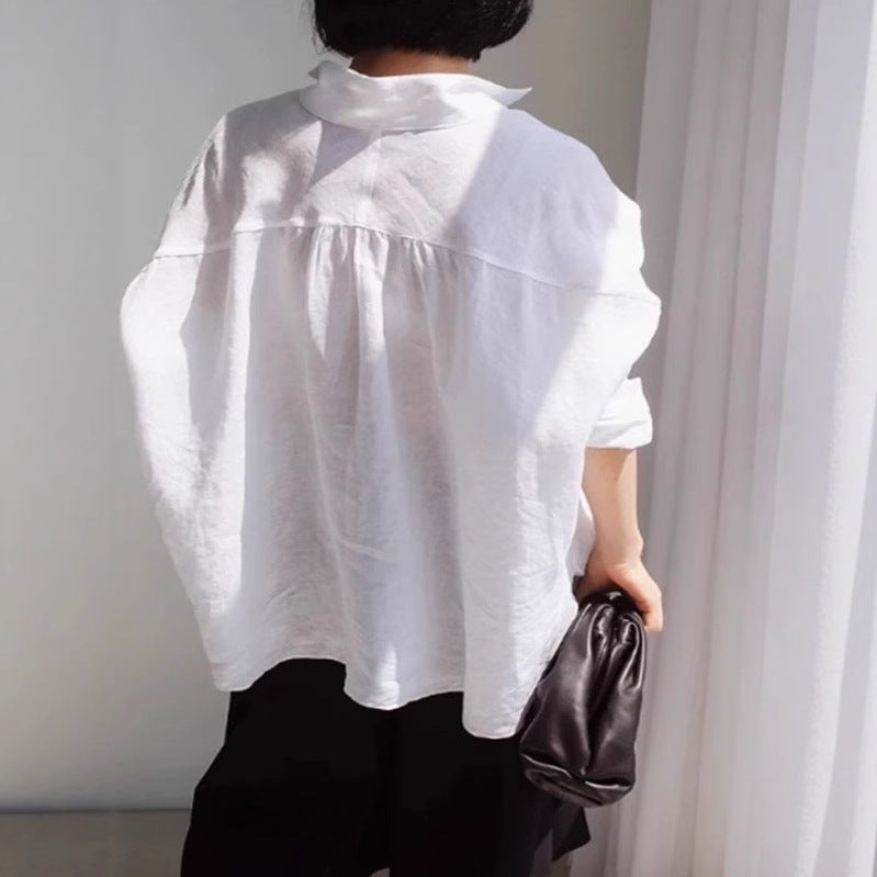 Damen Oversize-Leinenbluse mit geraffter Rückenpasse und krempelbaren Ärmeln Drune