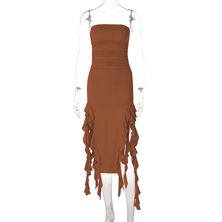 Damen Wickelkleid mit Rüschen und figurformendem Schnitt Drune