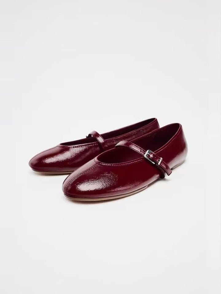 Damen Ballerinas mit verstellbarem Riemen und glänzendem Obermaterial Drune