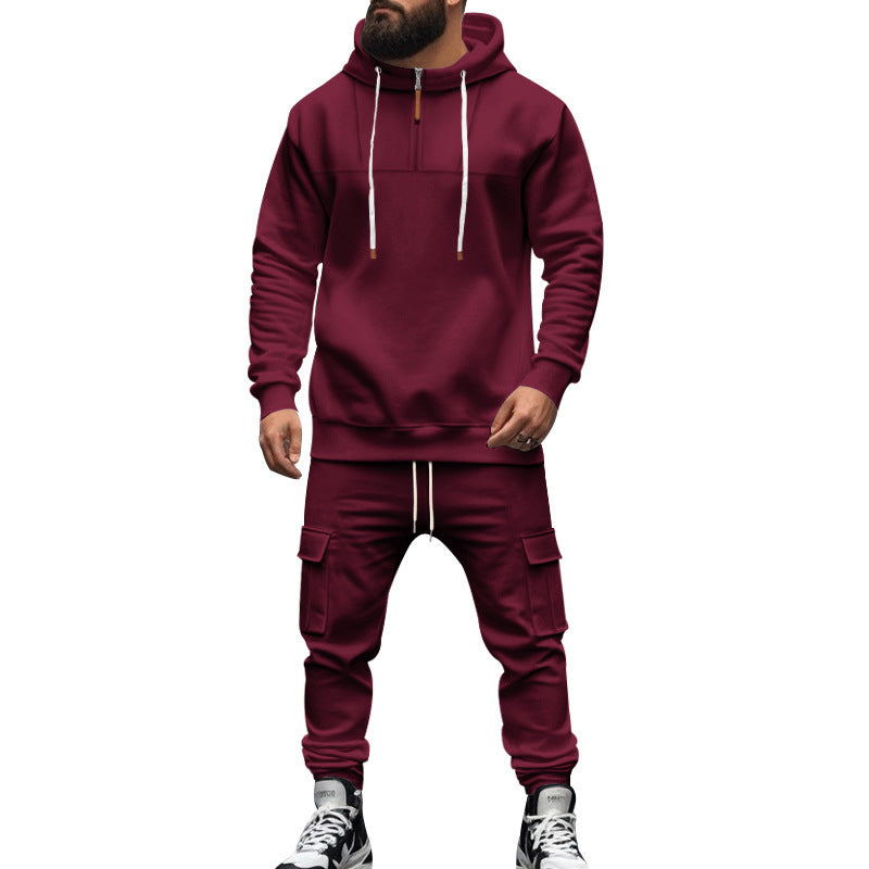Herren nan Kapuzensweatshirt- und Jogger-Set im Cargo‑Stil mit kurzem Brustreißverschluss und aufgesetzten Klappentaschen Drune