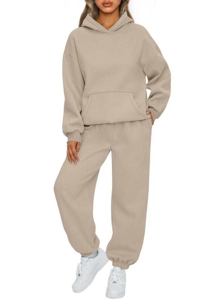Damen nan gemütliches Lounge-Jogginganzug-Set mit Oversize-Hoodie und elastischer High-Waist Jogginghose Drune