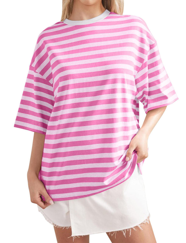 Damen Lässiges Oversized T-Shirt mit gestreiftem Muster Drune