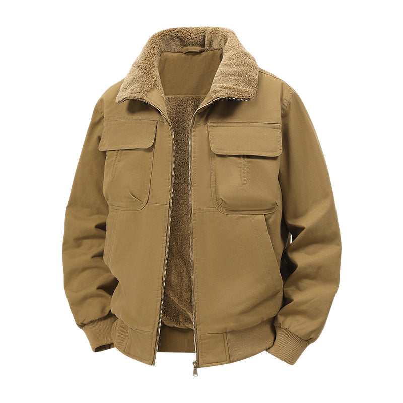 Herren Thermo‑Bomberjacke mit durchgehendem Reißverschluss, Sherpa‑Kragen und Utility‑Taschen Drune