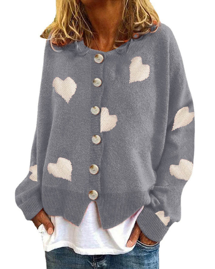 Damen Strickjacke mit Herzmuster und Knopfleiste Drune