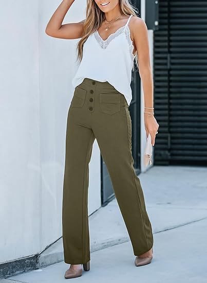 Damen Hochtaillierte weite Hose mit Knopfleiste und aufgesetzten Taschen Drune