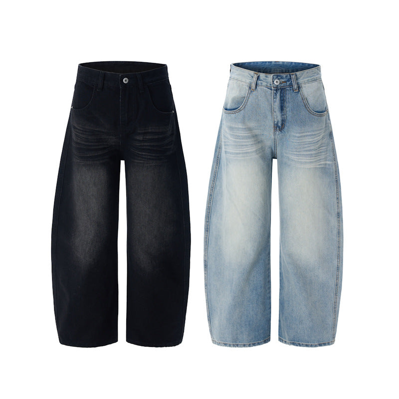 Damen extraweite hochgeschnittene Baggy-Jeans mit tiefem Schritt und Vintage‑Waschung Drune
