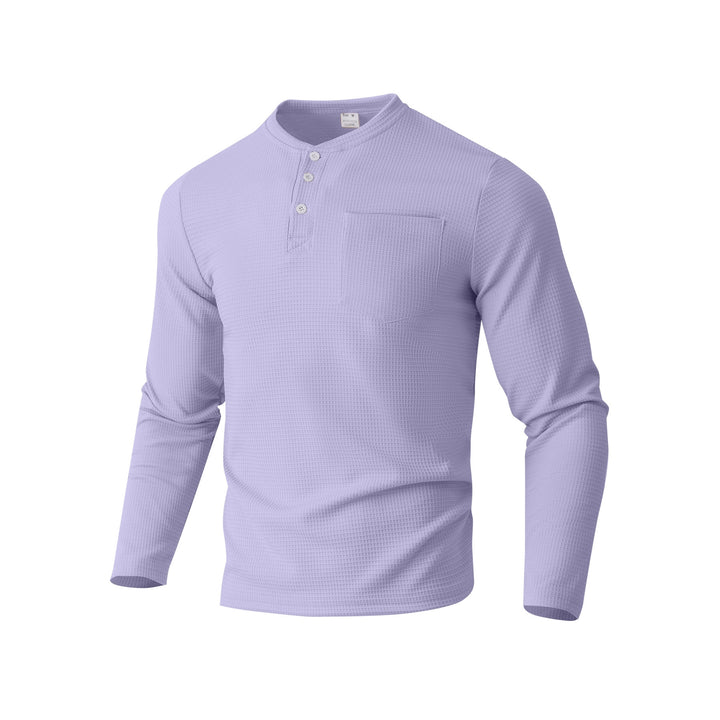 Herren Langarm Henley mit Waffelstruktur und Brusttasche thermisches Langarmshirt Drune