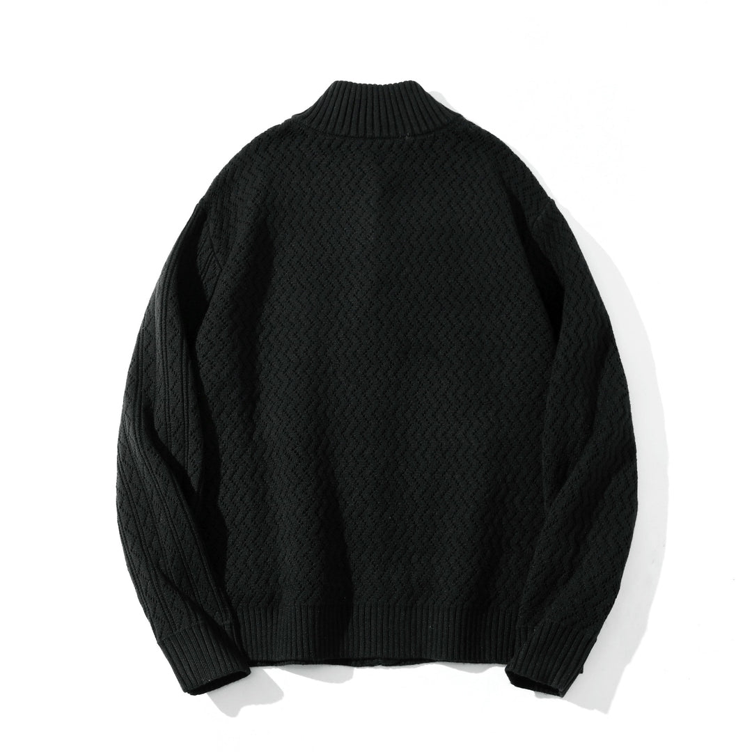 Unisex strukturierte Strick‑Zipjacke mit hohem Rippkragen und Kängurutaschen Drune