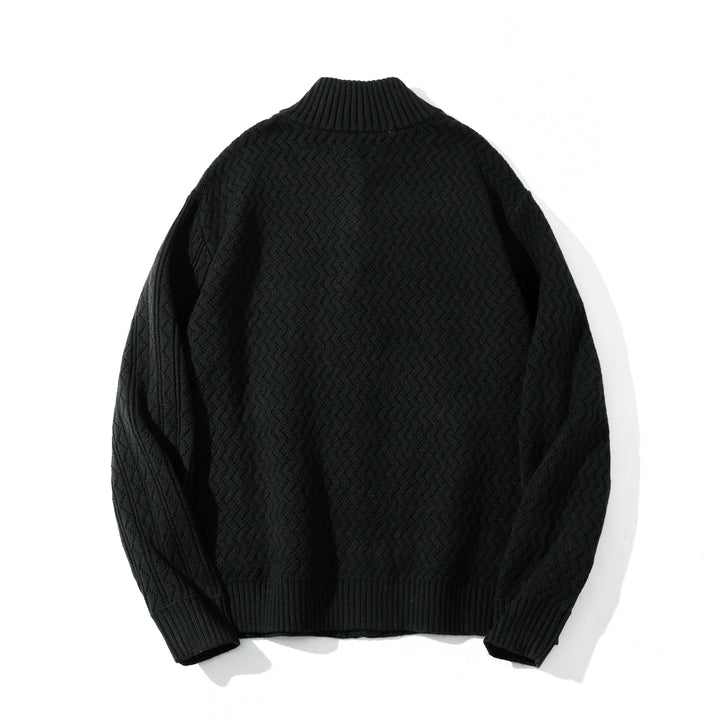 Unisex strukturierte Strick‑Zipjacke mit hohem Rippkragen und Kängurutaschen Drune