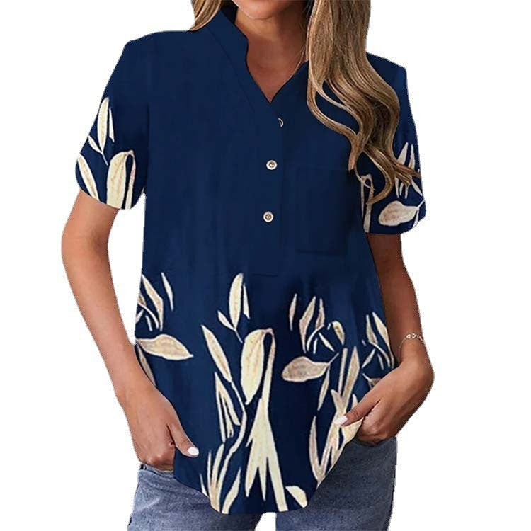 Damen elegante und florale Bluse mit Knopfdetail Drune