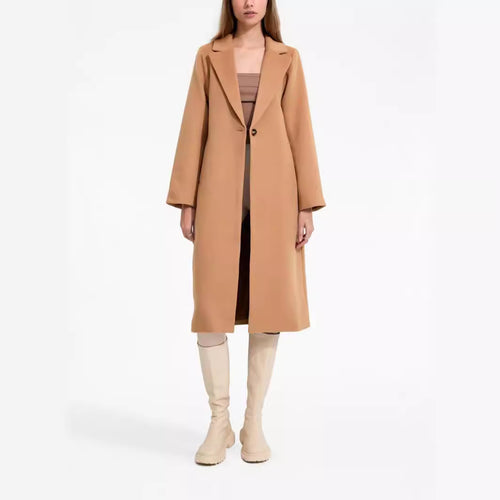 Damen Midilanger Einreihiger Wollmix-Mantel mit minimalistischem Schalkragen Drune