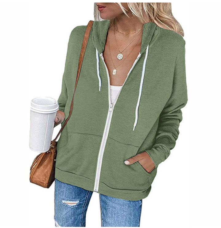 Damen lässiger Kapuzenpullover mit durchgehendem Reißverschluss und praktischen Taschen Drune