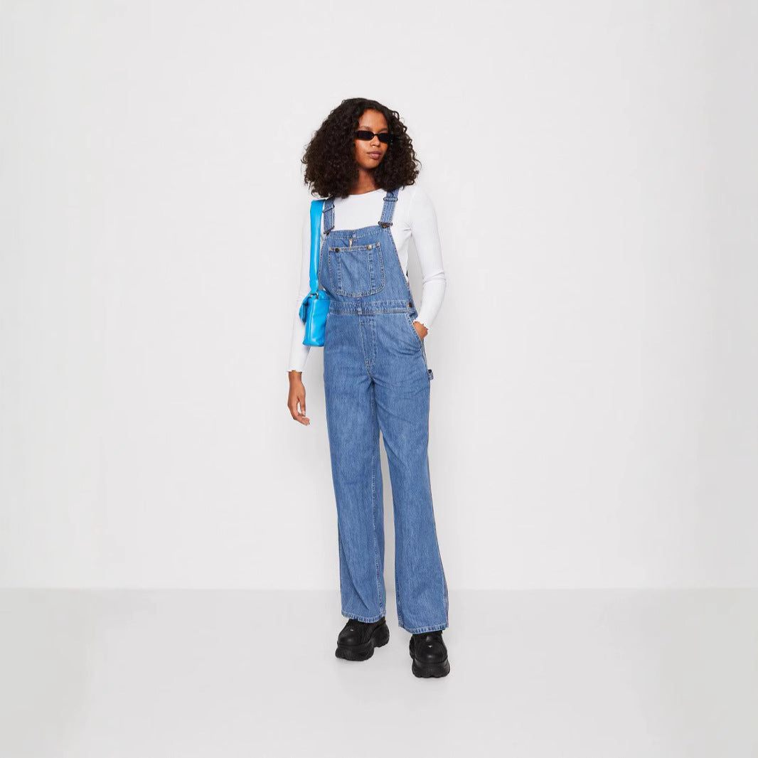 Damen Denim-Latzhose mit weitem Bein und verstellbaren Trägern Drune