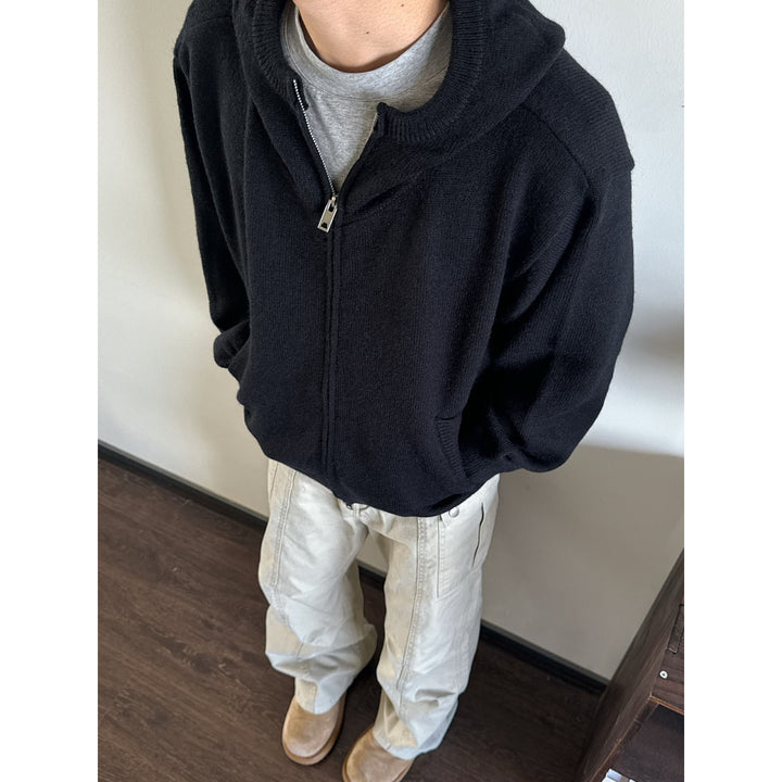 Herren Modische Strickjacke mit Kapuze Drune
