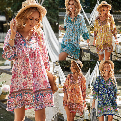 Damen Freizeitkleid mit floralem Design und lockerer Passform Drune