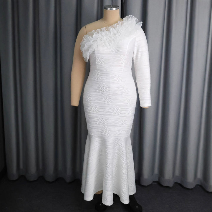 Damen elegantes Wickelkleid mit Rüschen und asymmetrischem Ausschnitt Drune