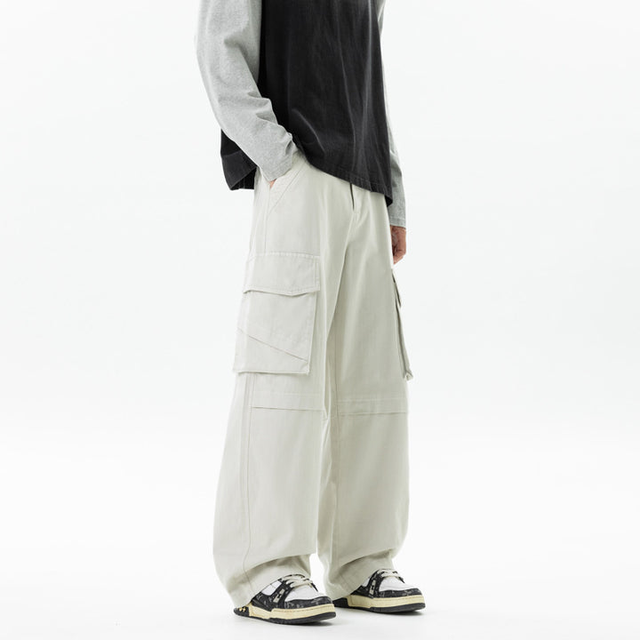 Damen weite Cargo-Hose mit hoher Taille und Multifunktions-Taschen Drune