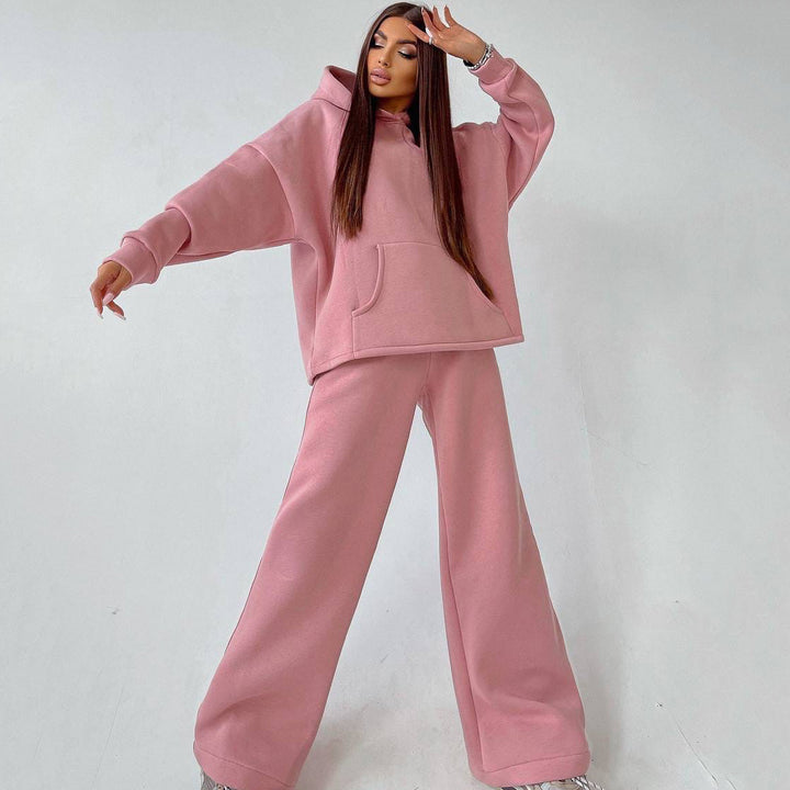 Damen zweiteiliges Lounge-Set mit sculpting High Waist Palazzohose und oversized Kapuzenhoodie Drune