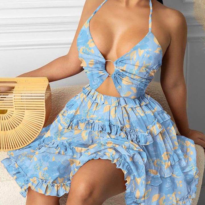 Damen Sommerkleid mit tiefem Ausschnitt und Rüschendetails Drune