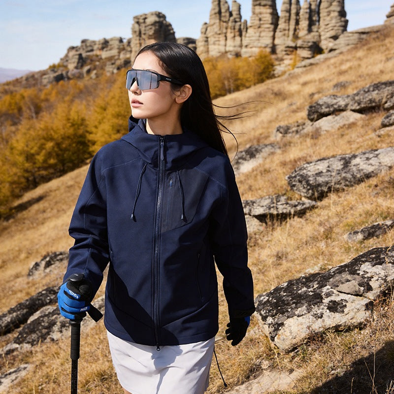 Unisex Softshell Outdoorjacke mit Kapuze, winddicht und elastisch Drune