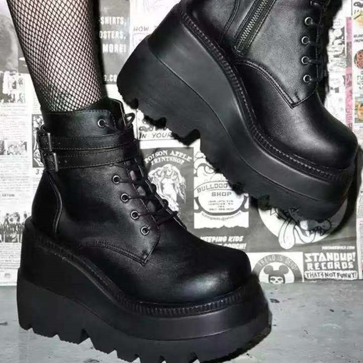 Damen modische Plateaustiefel mit hochwertigem Leder und robustem Profil Drune